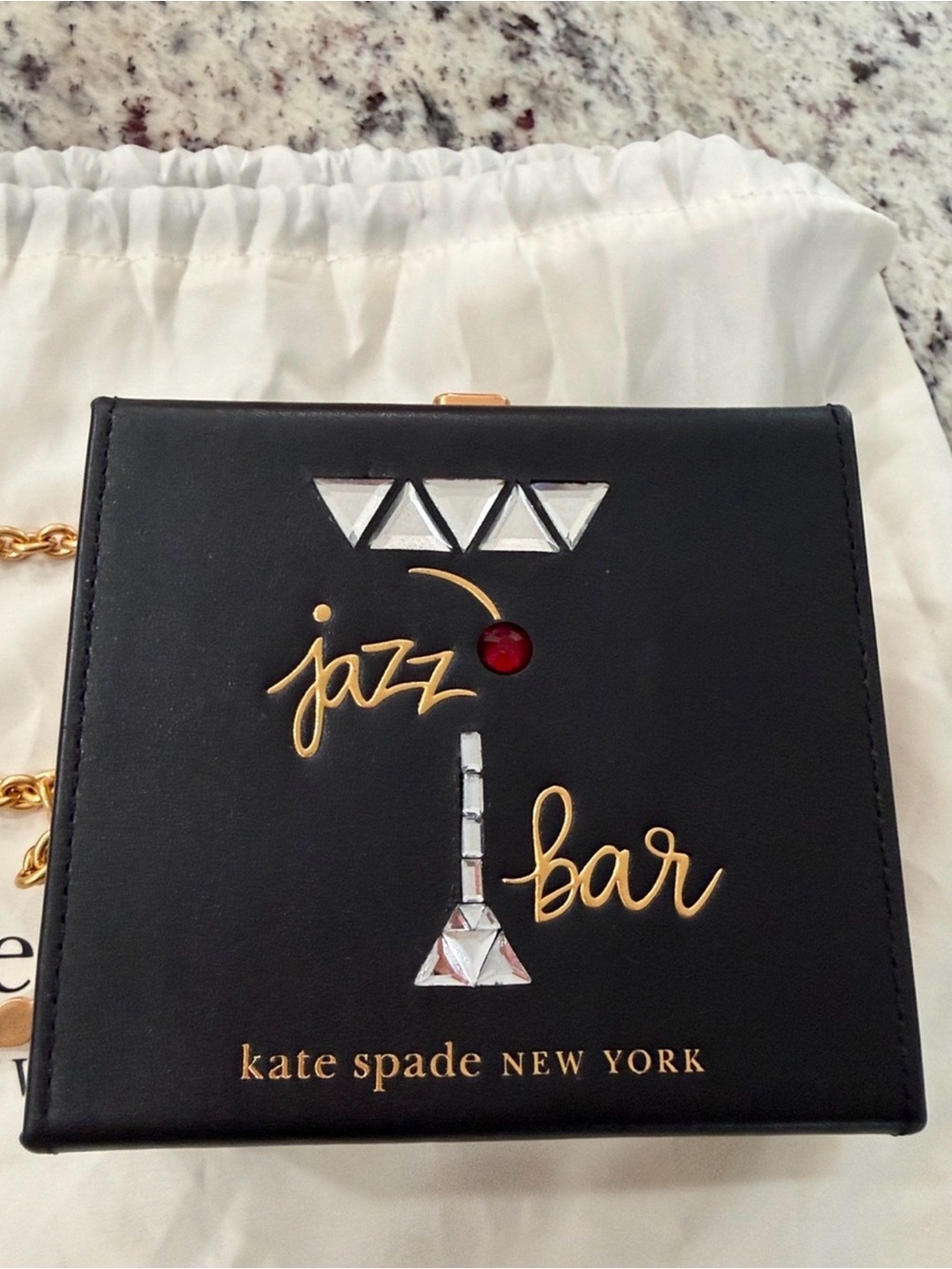 kate spade Black 'Jazz Bar' Mini Crossbody with Gold Script & Red Accent